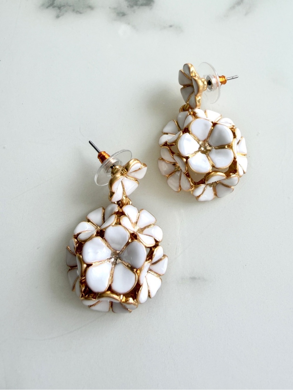 Oscar de la Renta Gold and White Floral Earrings